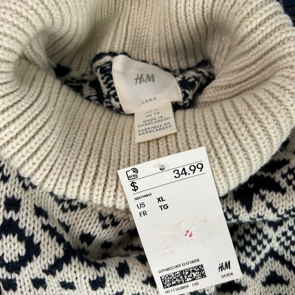 H&M Fair Isle Nordic Turtleneck Sweater Scandi Chunky Size XL Women's - Picture 4 of 4